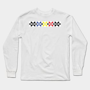 Romania flag colors - Traditional Romanian folk art knitted embroidery pattern Long Sleeve T-Shirt